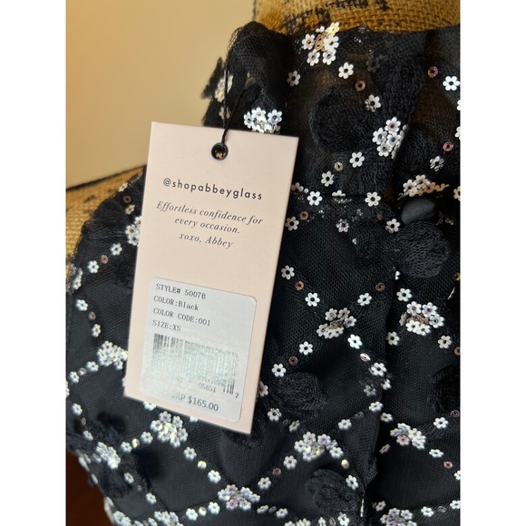 Abbey Glass Black 3D Floral Sequin Mesh Sleeveless High Neck Top NWT sizeXS - Picture 10 of 13